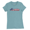 America Old Glory Script Womens T-Shirt - Lagoon Blue