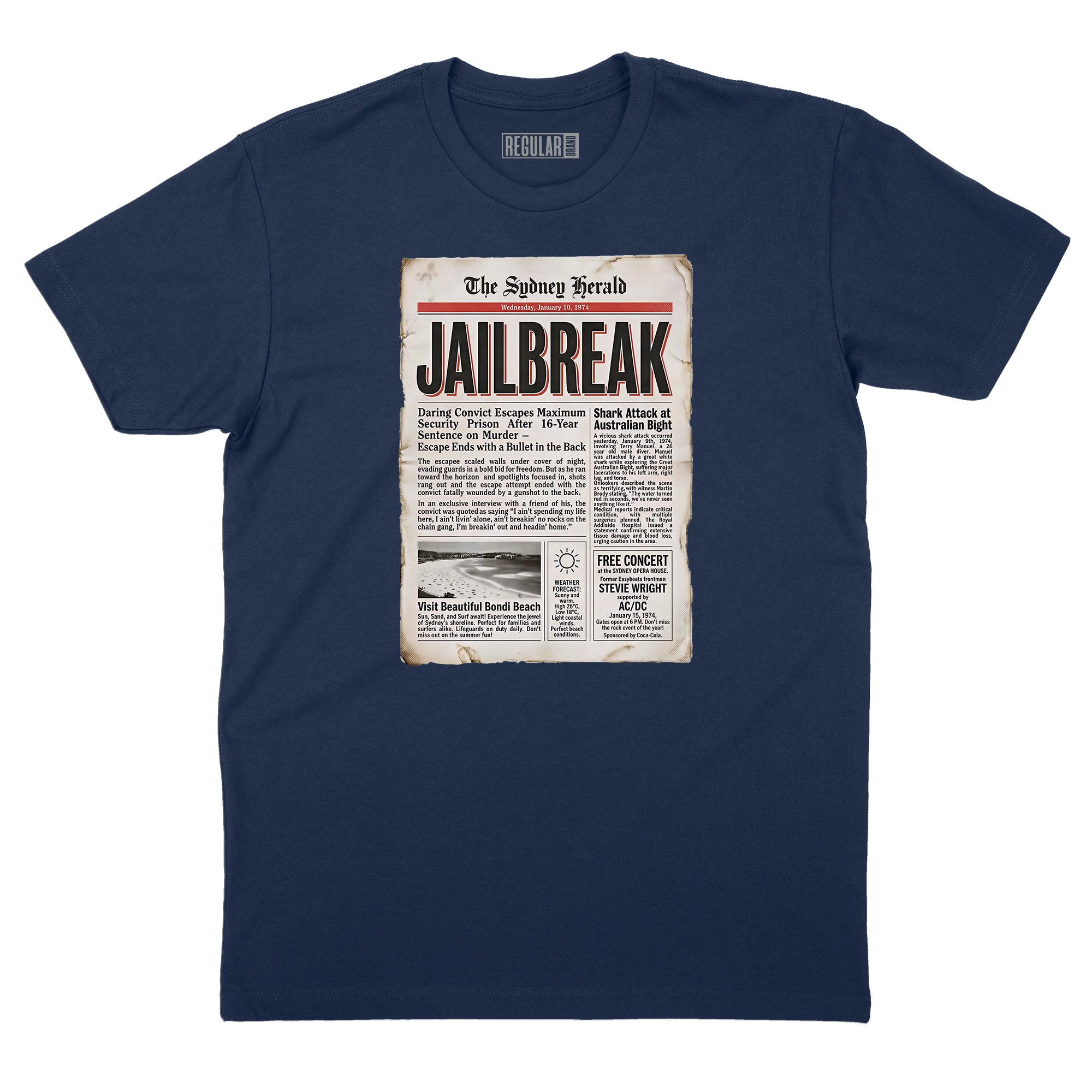 Jailbreak Newspaper Article T-Shirt - AC/DC Inspired Rock Tee | Regular ...