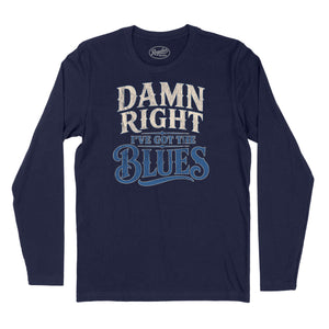 Damn Right I've Got the Blues Long Sleeve T-Shirt (Inspired by Buddy Guy) in Navy