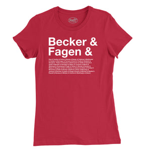 Becker & Fagen Et Al Womens T-Shirt (Inspired by Steely Dan) in Red