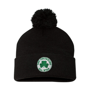 Day Drinking All Star Shamrock Acrylic Knit Pom Pom Beanie - Black