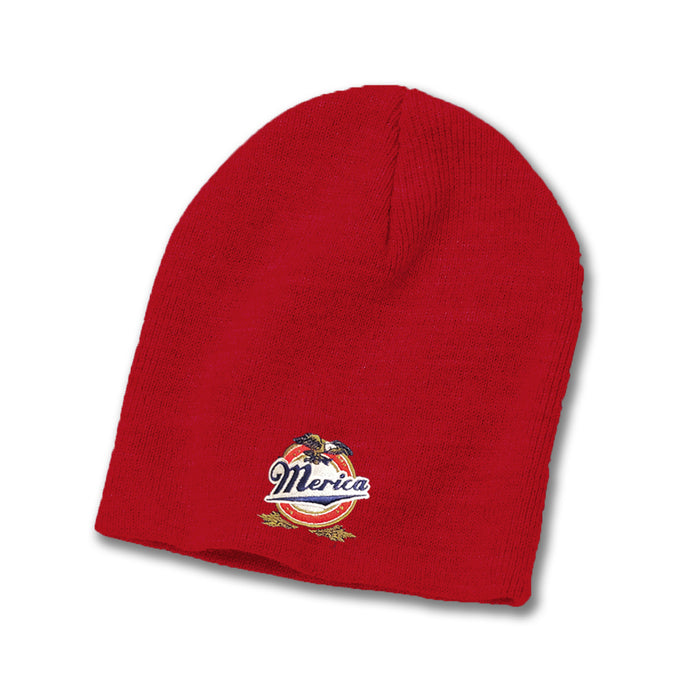 Merica Acrylic Knit Beanie - Red